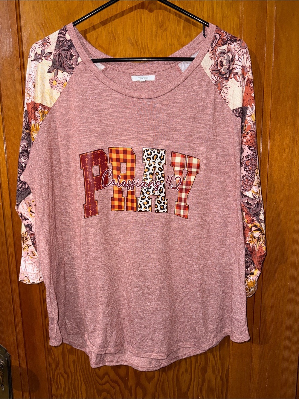Maurices Mauve Pink Floral Raglan Graphic Long Sleeve Tee